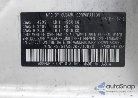 2019 Subaru Impreza 2.0I Premium z USA, uszkodzony, nr VIN 4S3GTAD62K3712893